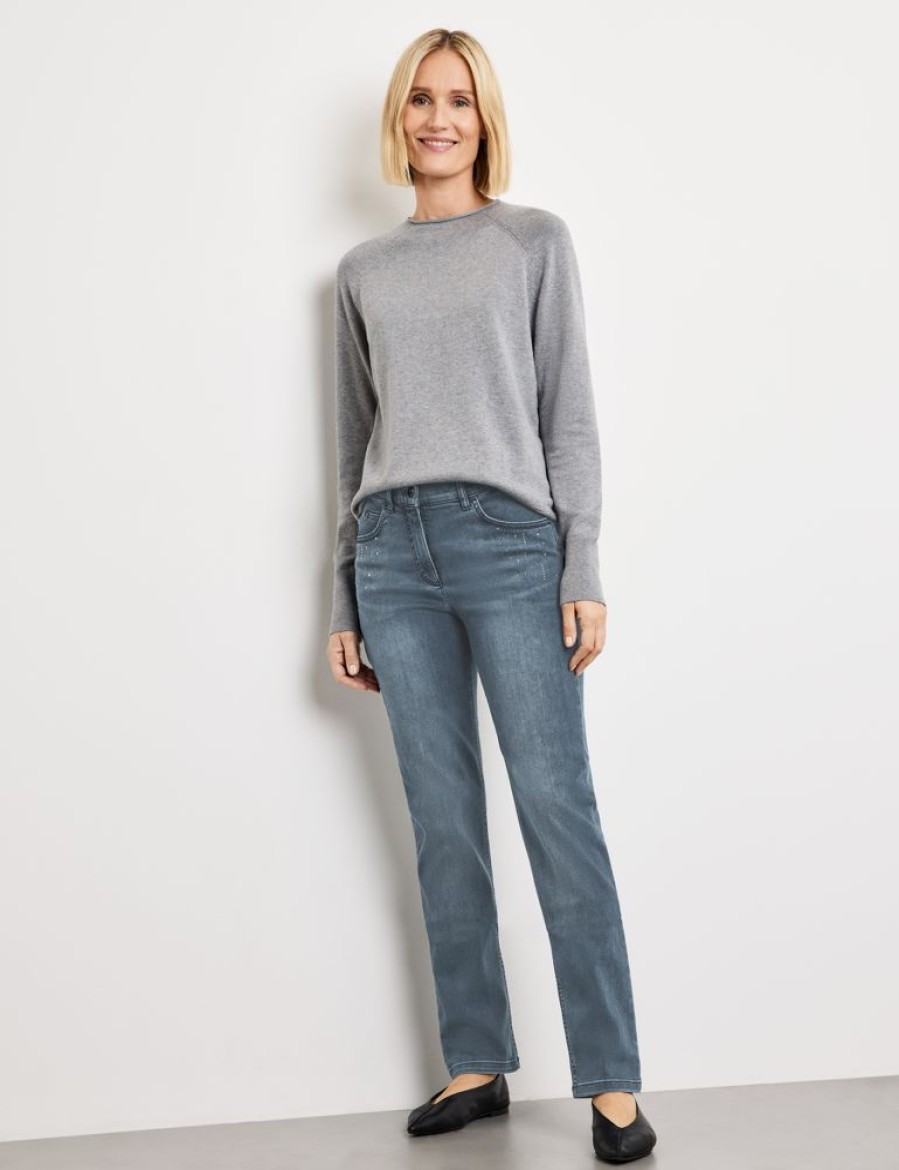 Broeken GERRY WEBER | Best4Me Slim Fit Denim Sateen Met Sierlijke Steentjes