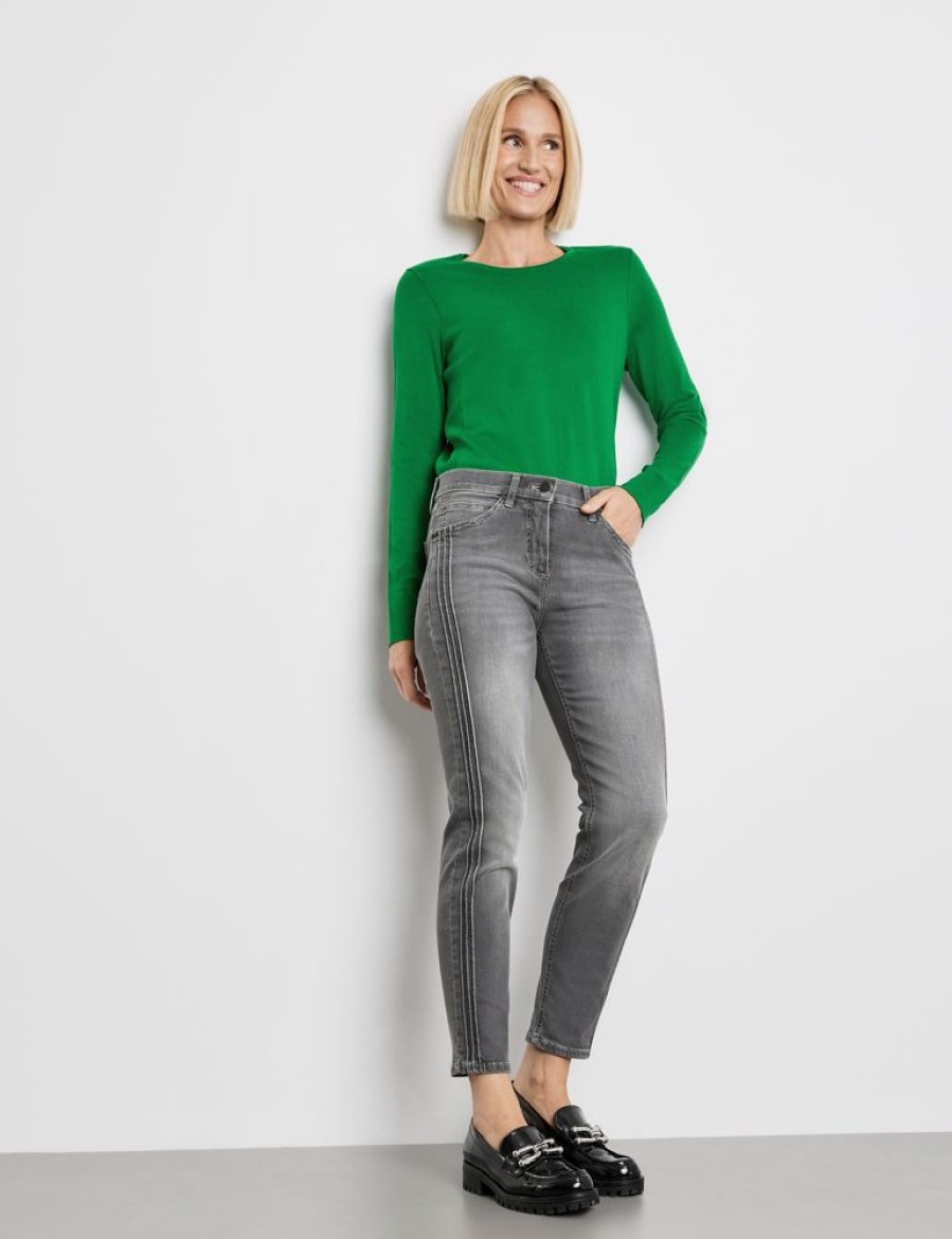 Broeken GERRY WEBER | 7/8-Jeans Met Washed-Out Effect En Decoratieve Biesjes