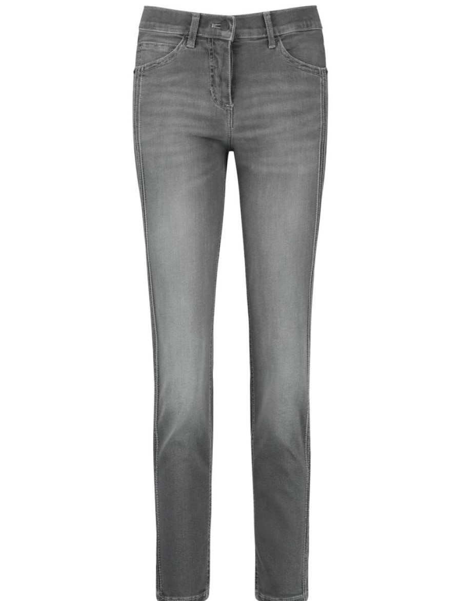 Broeken GERRY WEBER | 7/8-Jeans Met Washed-Out Effect En Decoratieve Biesjes