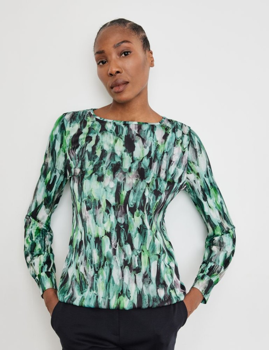 Blouses GERRY WEBER | Blouseshirt Met Motief En Diverse Materialen