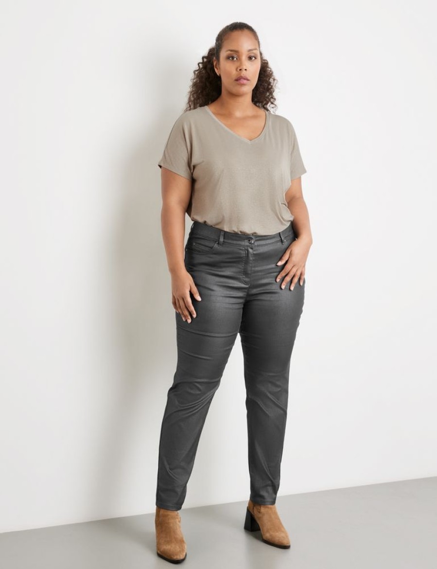 Broeken SAMOON | Fijn Glanzende 5-Pocket-Jeans Betty