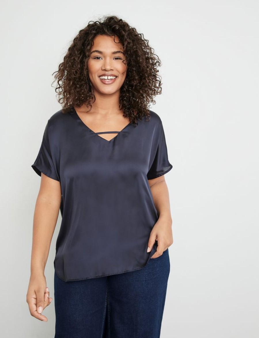 Blouses SAMOON | Stijlvol Shirt Met Satijnen Voorpand